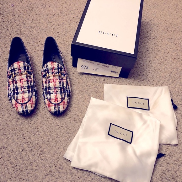 Gucci Shoes - Brand New Gucci Jordan Loafers Tweed with Silver Threads 38.5